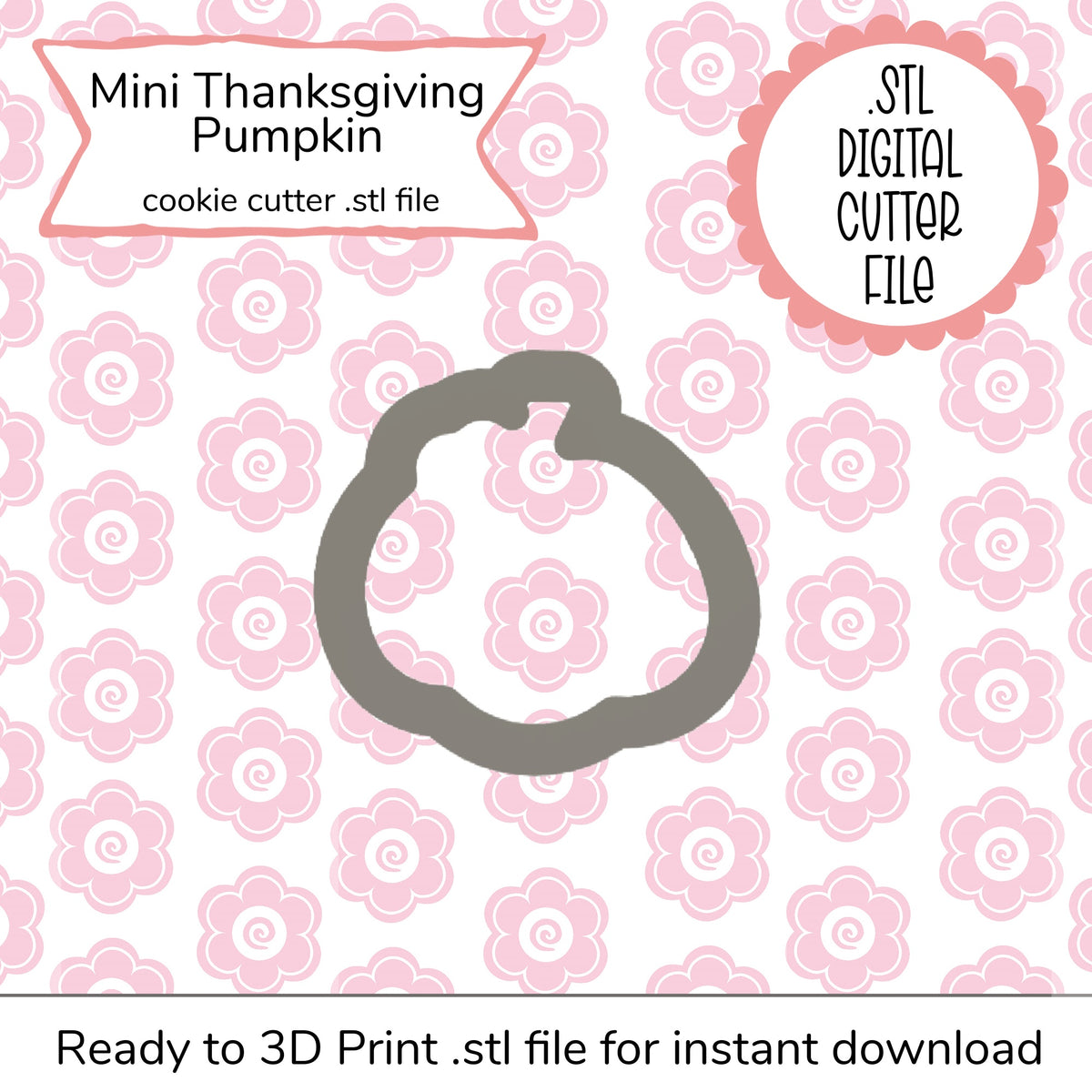 Gray outline of a mini thanksgiving pumpkin cookie cutter digital 3d printable stl file for holiday baking