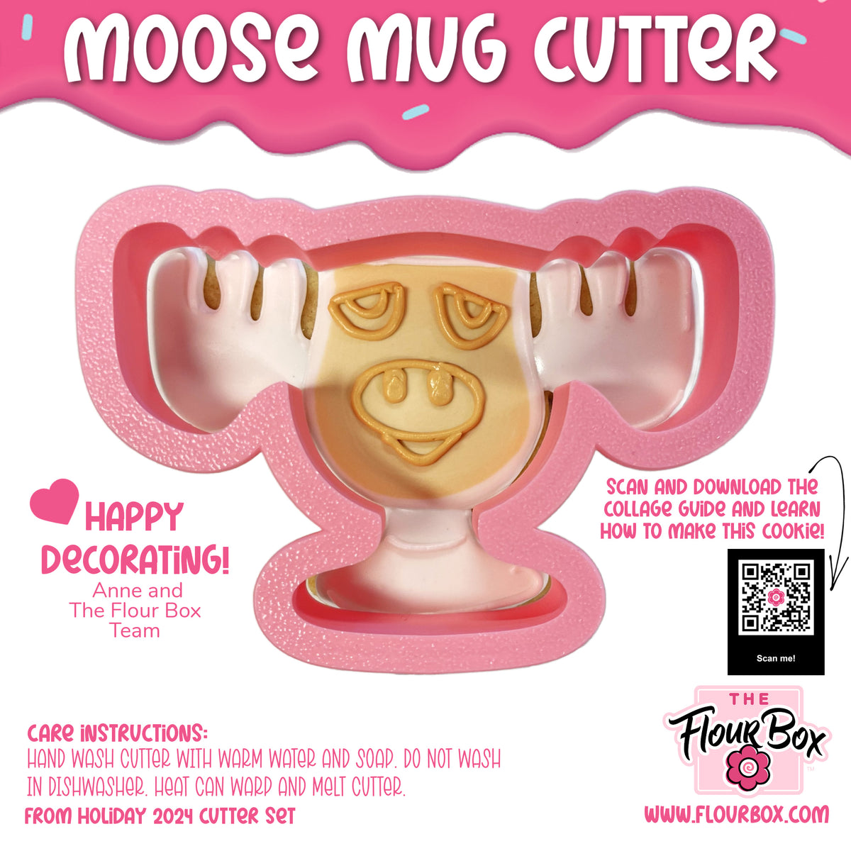 Pink silicone moose-shaped mug cookie cutter with gold-colored design details for holiday baking and crafts
