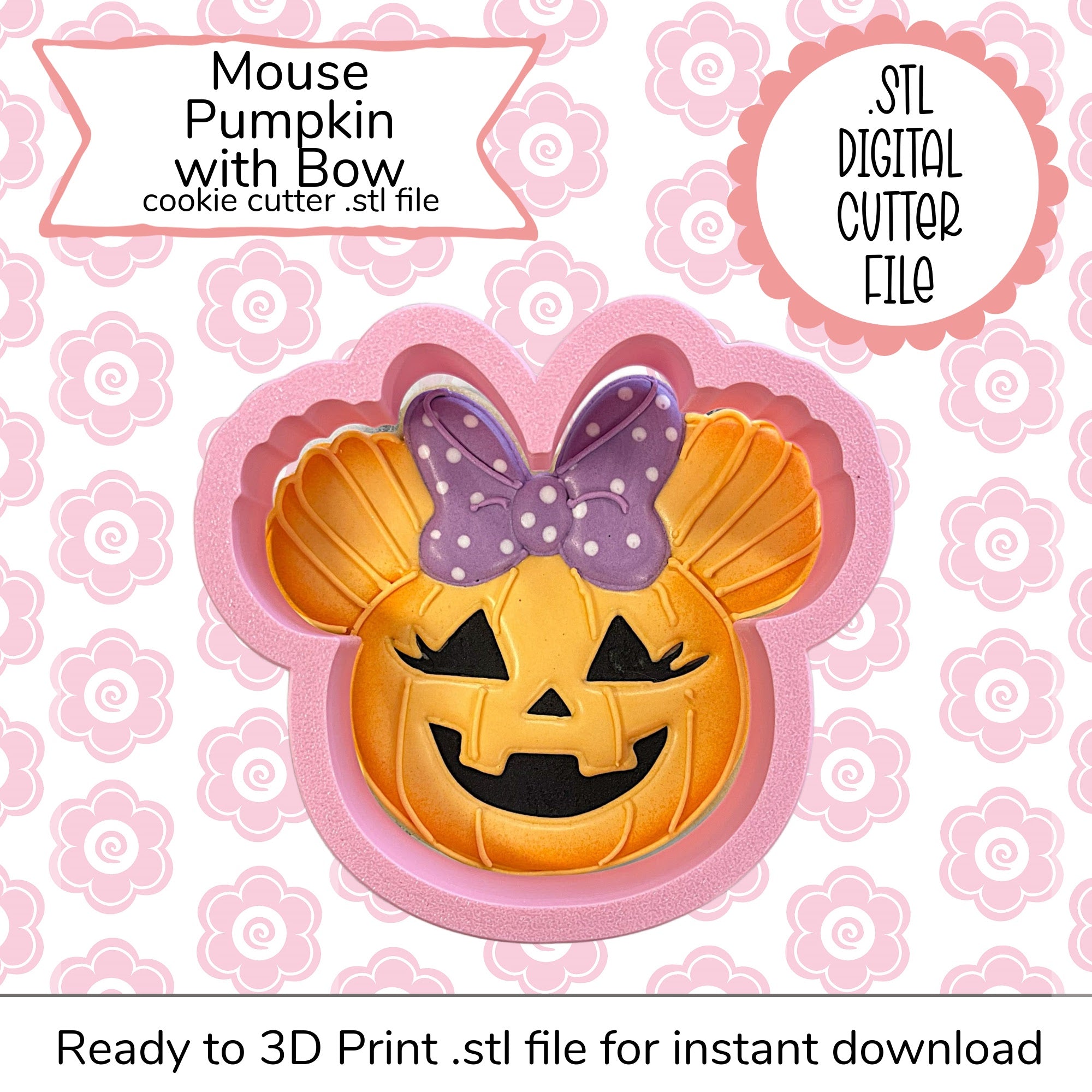 Mouse Pumpkin with Bow Cutter STL File (digital file)