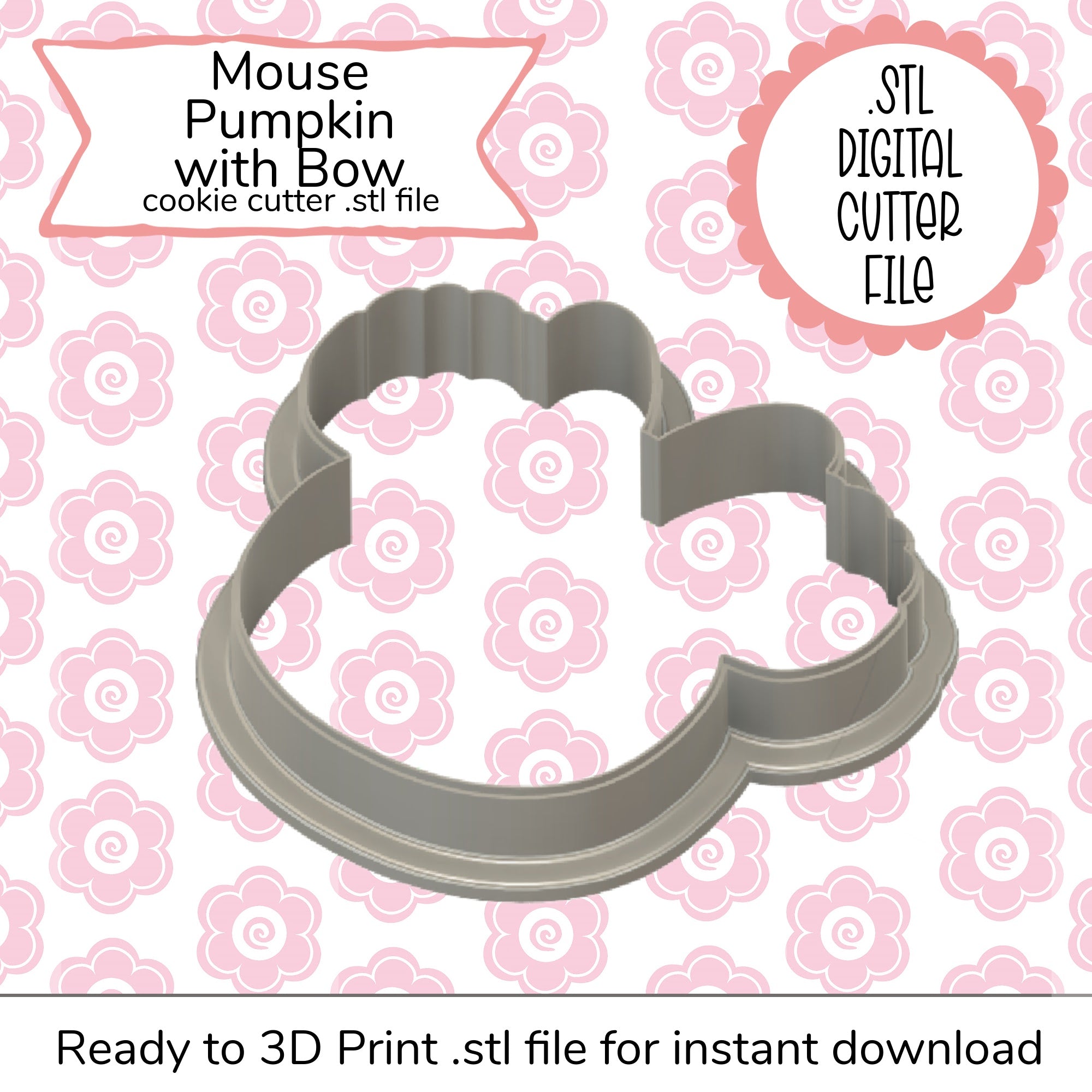 Mouse Pumpkin with Bow Cutter STL File (digital file)