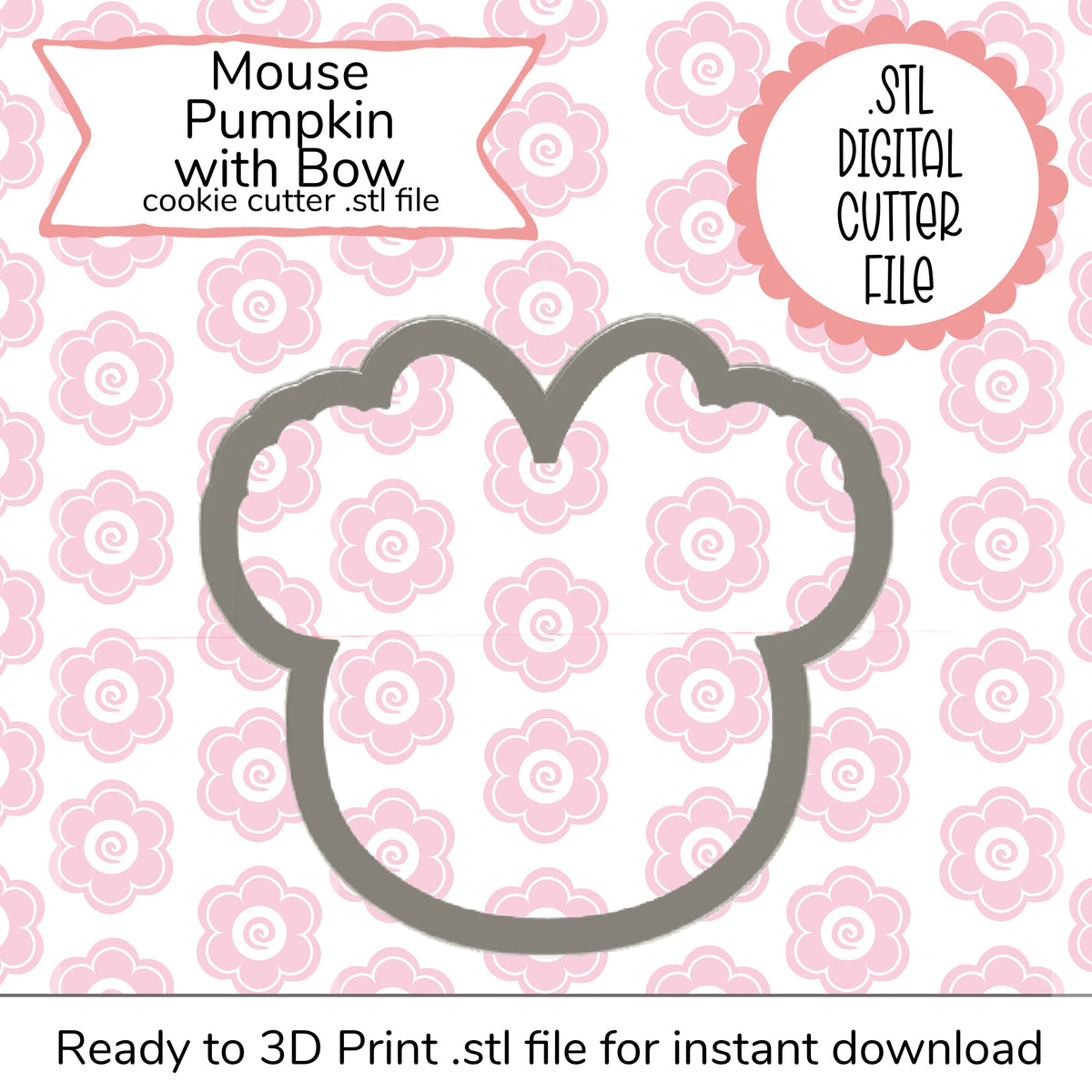 Gray mouse pumpkin cookie cutter with bow design digital 3d printable stl file for halloween baking crafts