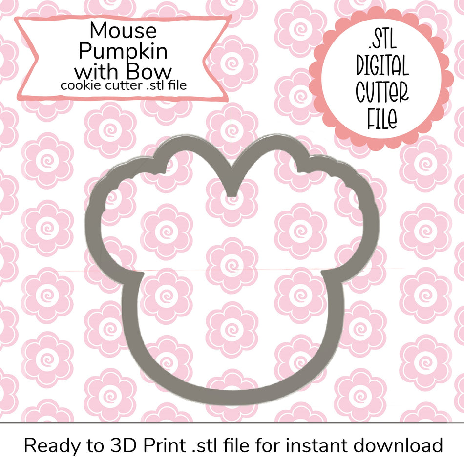 Mouse Pumpkin with Bow Cutter STL File (digital file)