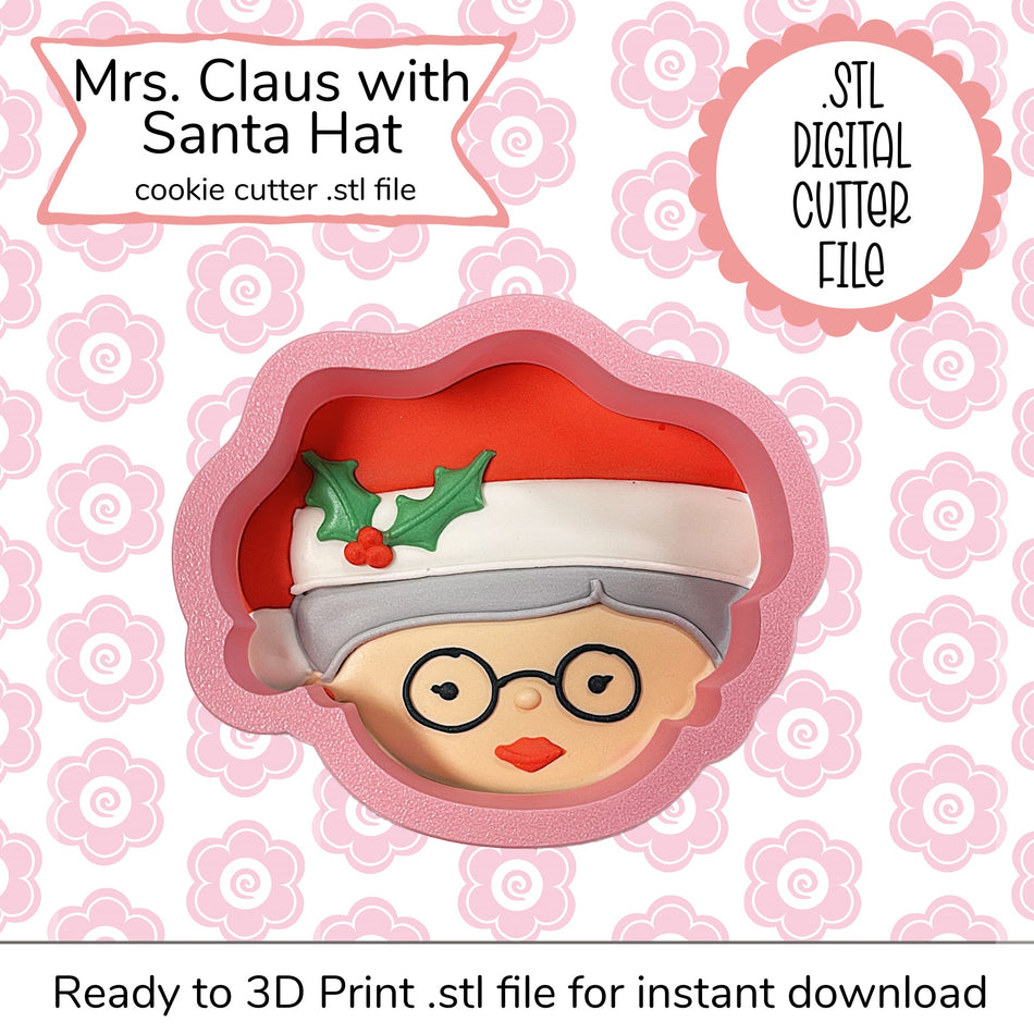 Mrs Claus with Santa Hat Cutter STL File (digital file)