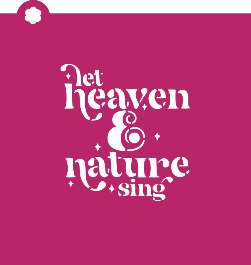 White stylized text reading let heaven and nature sing on magenta background in christmas carol 4pc stencil with cookie cutter bundle