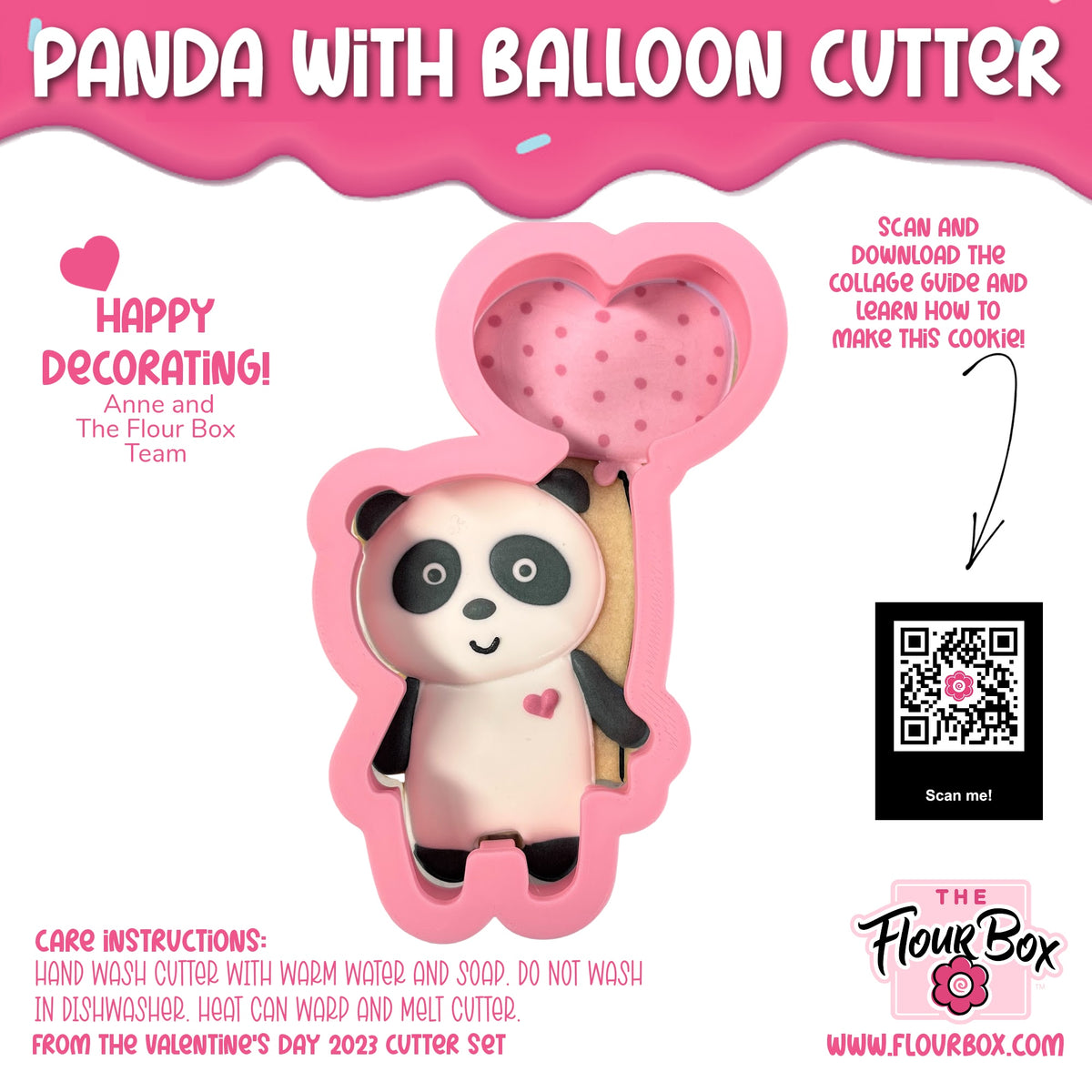 Pink silicone panda-shaped balloon cookie cutter with heart cutout and polka dot interior for baking use