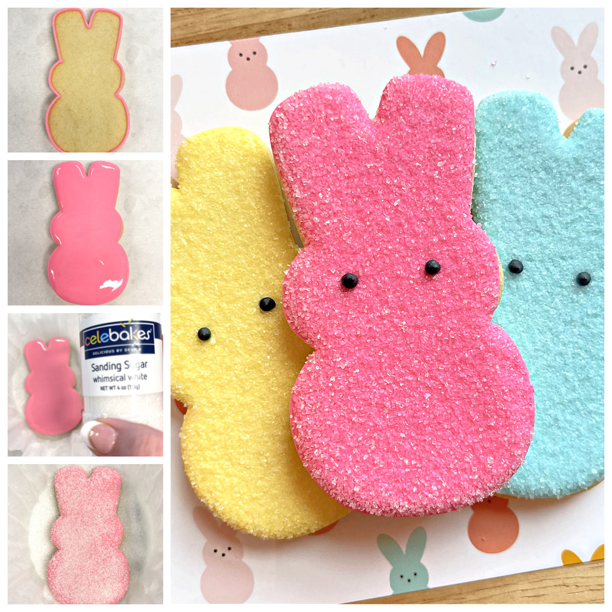 Pink sugar-coated peeps bunny candy with black dot eyes for bunny peep flour box cookie cutter product image
