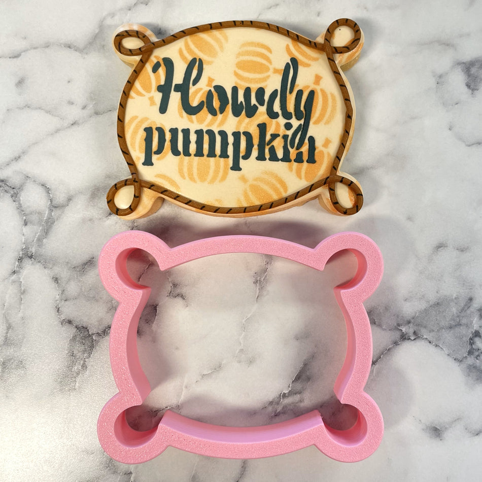 Western Plaque with Loops Cookie Cutter with Stencil