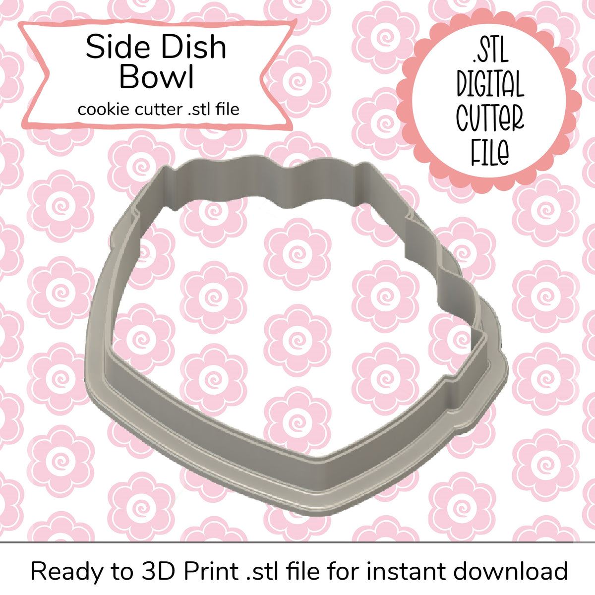 Gray metallic side dish bowl cutter with scalloped edge design digital stl file for baking and crafting