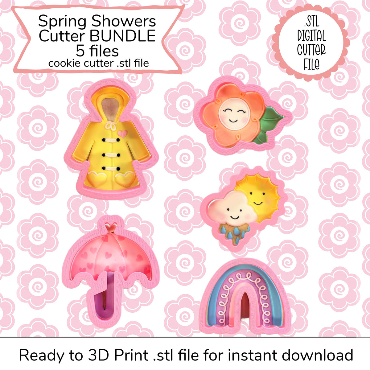Yellow raincoat cookie cutter with black buttons and pink hearts for spring showers to flowers cookie decorating class recording