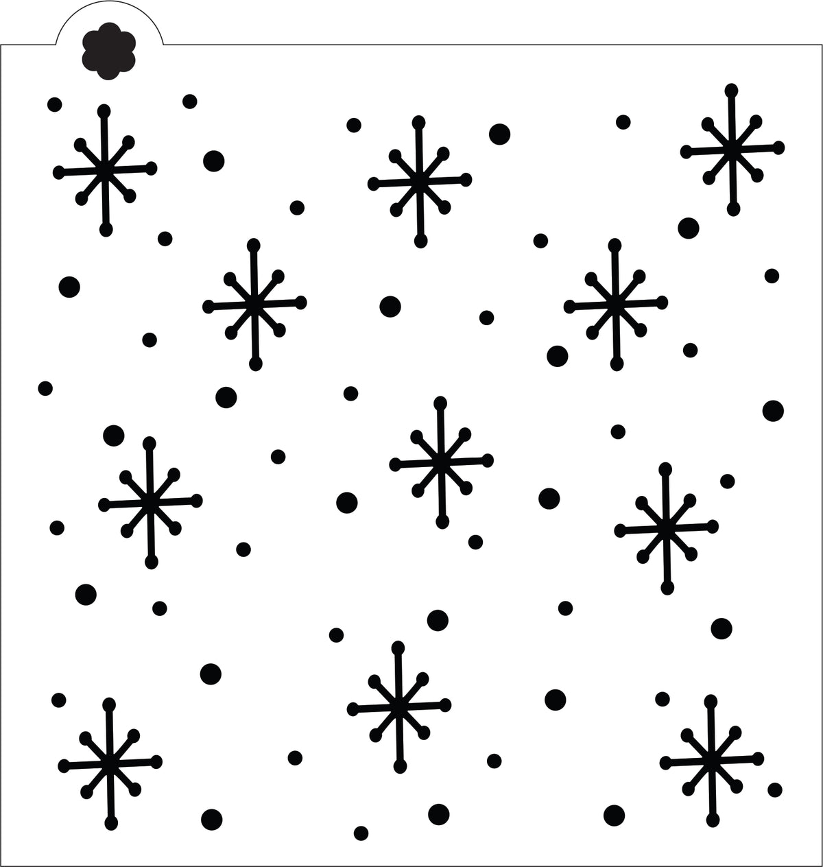 Black starburst and dot pattern stencil on white background for starry night decorative painting projects