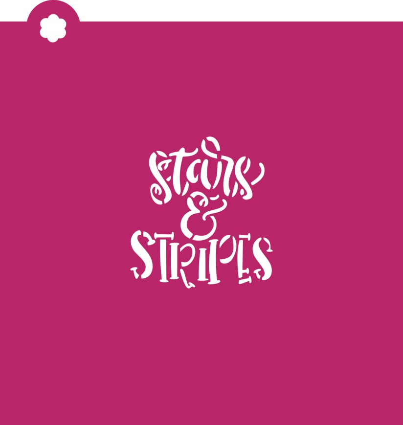 Stars and stripes club box stencil featuring a white cursive stairs and stripes logo on a solid magenta background