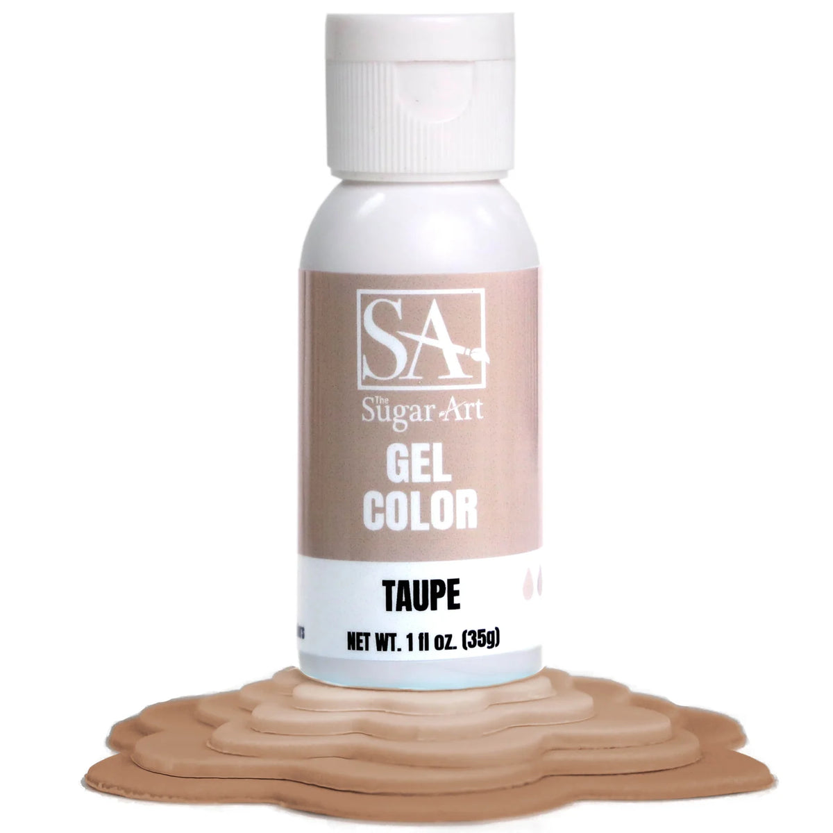 A bottle of taupe sugar art gel color with a white cap and label featuring beige and light blue accents