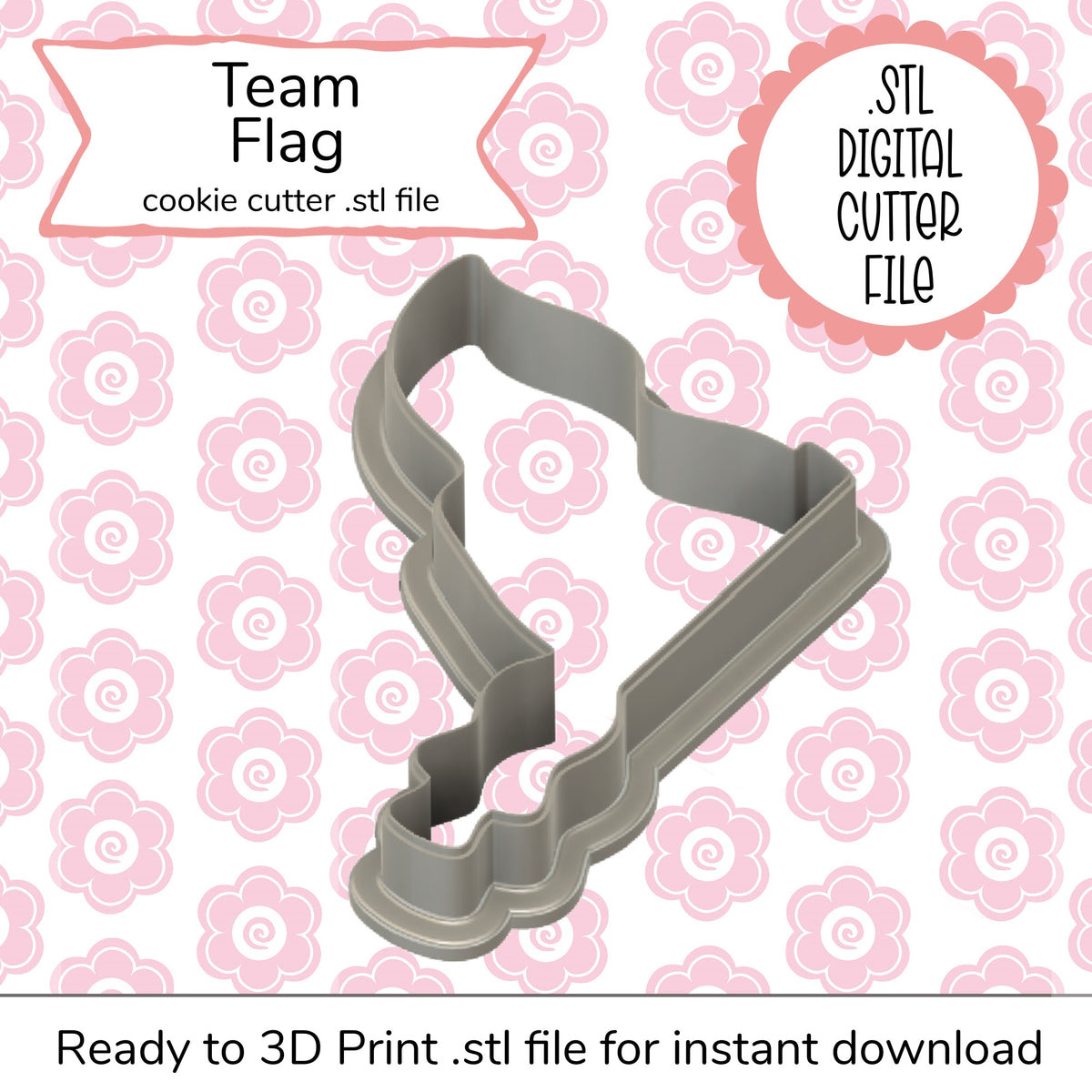 Gray plastic cookie cutter shaped like a team flag for the team flag stl cutter file digital product
