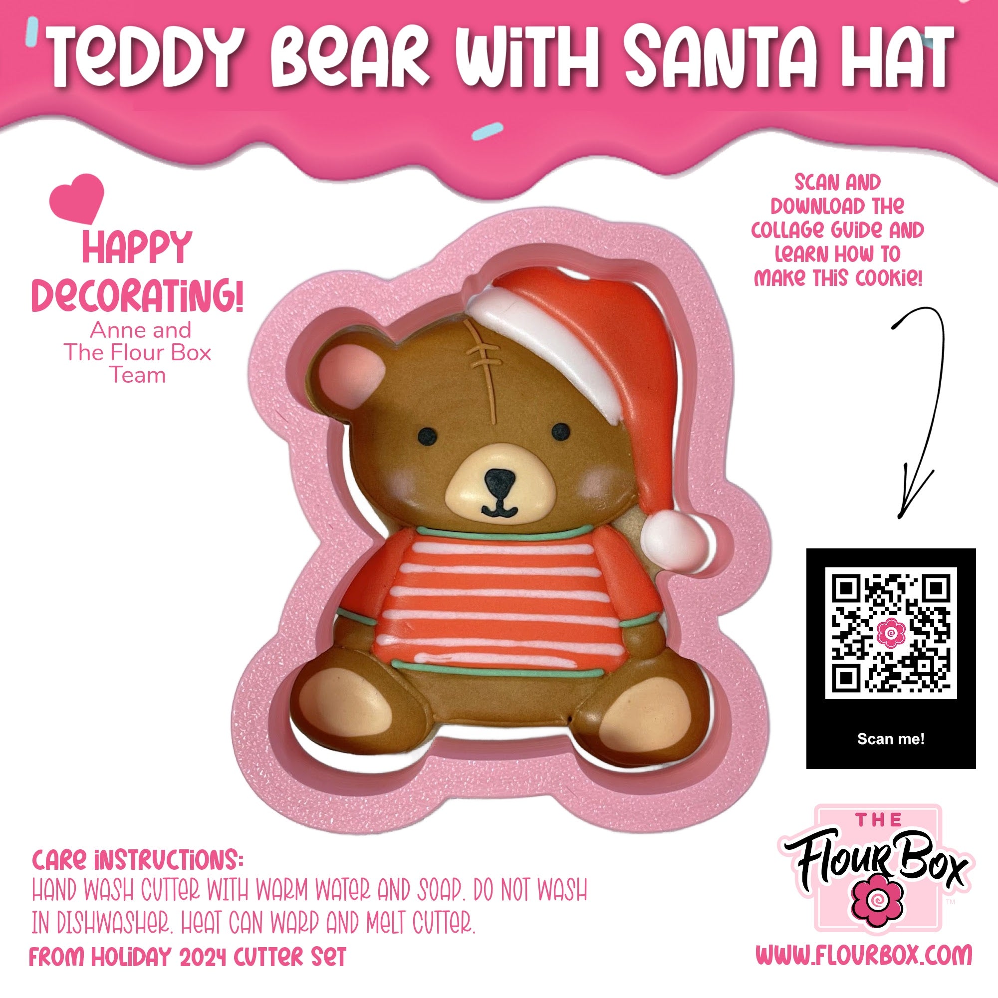 Teddy Bear with Santa Hat Cookie Cutter – The Flour Box