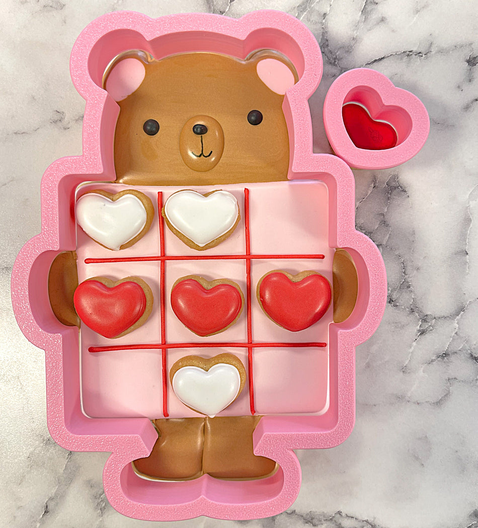 Tic Tac Toe Bear and Tiny Heart Cookie Cutter Set