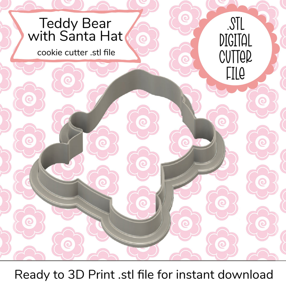 Teddy Bear with Santa Hat STL Cutter File (digital file)