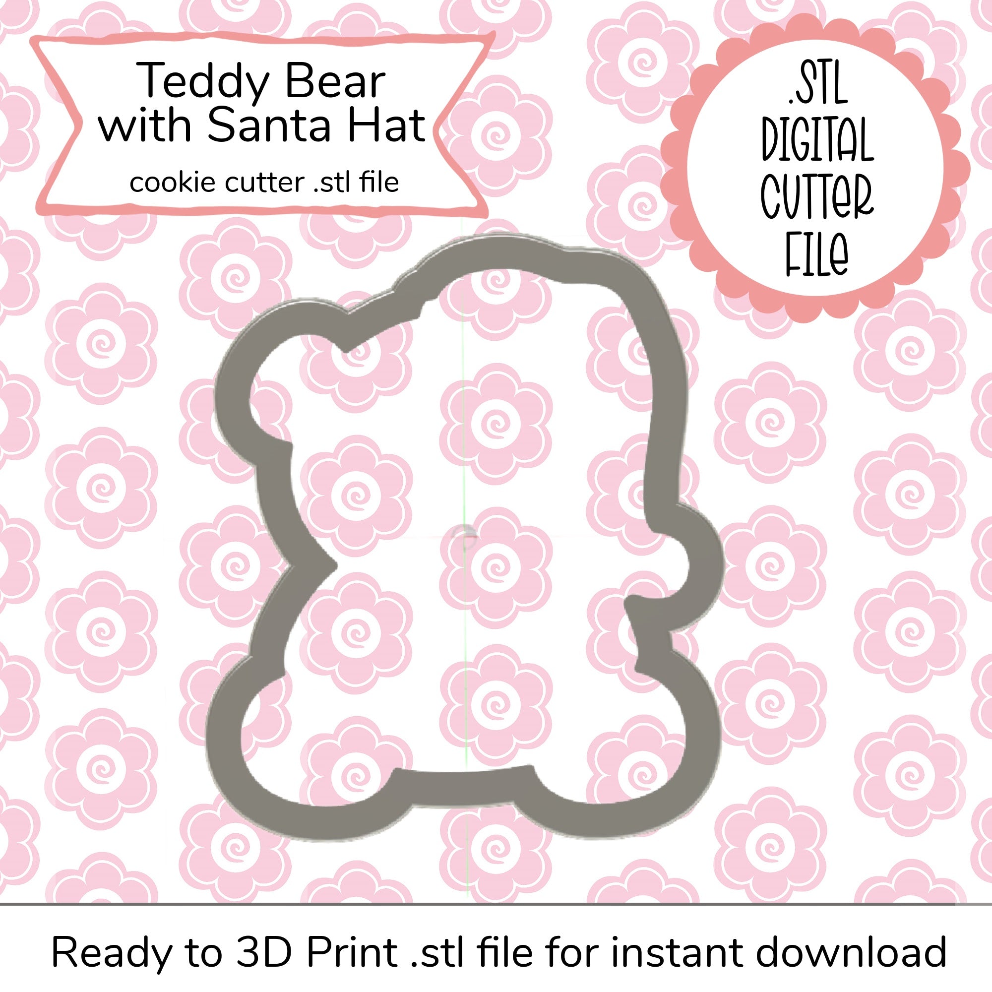 Teddy Bear with Santa Hat STL Cutter File (digital file)