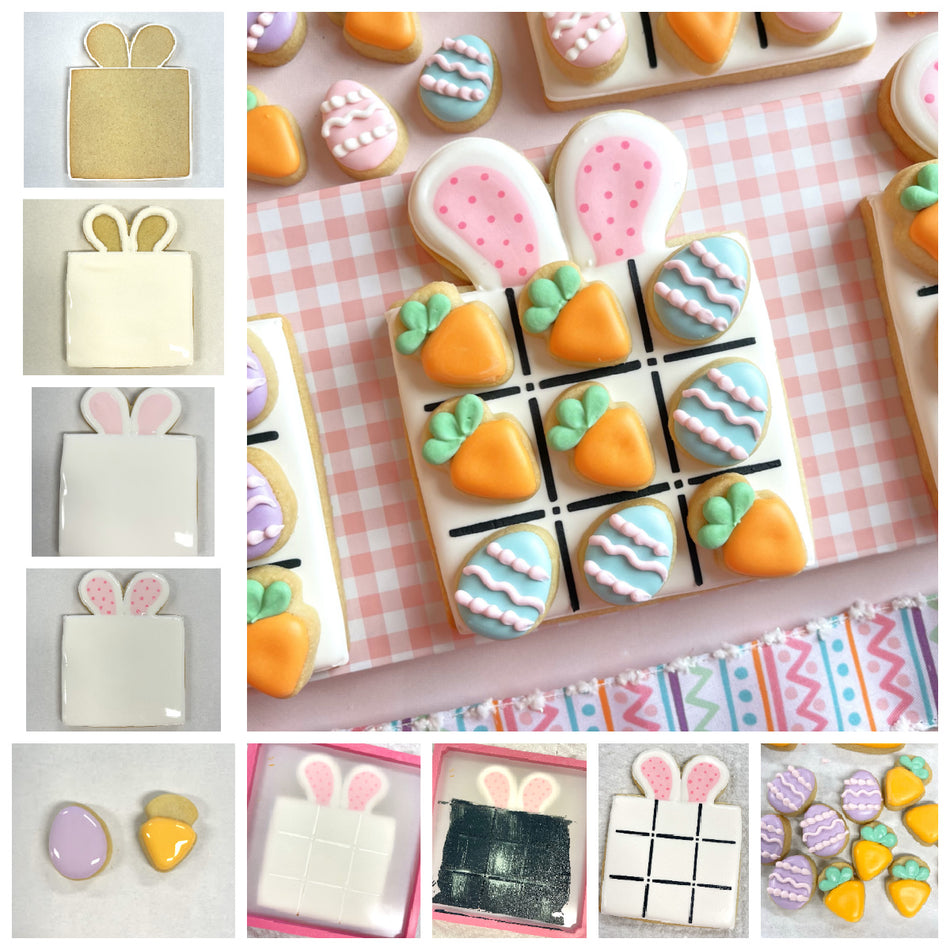 Tic Tac Toe Bunny Card Cookie Cutter with 2 Tiny Cutters & Stencils Set
