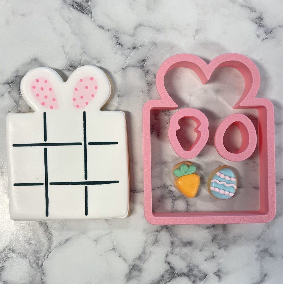 Tic Tac Toe Bunny Card Cookie Cutter with 2 Tiny Cutters & Stencils Set