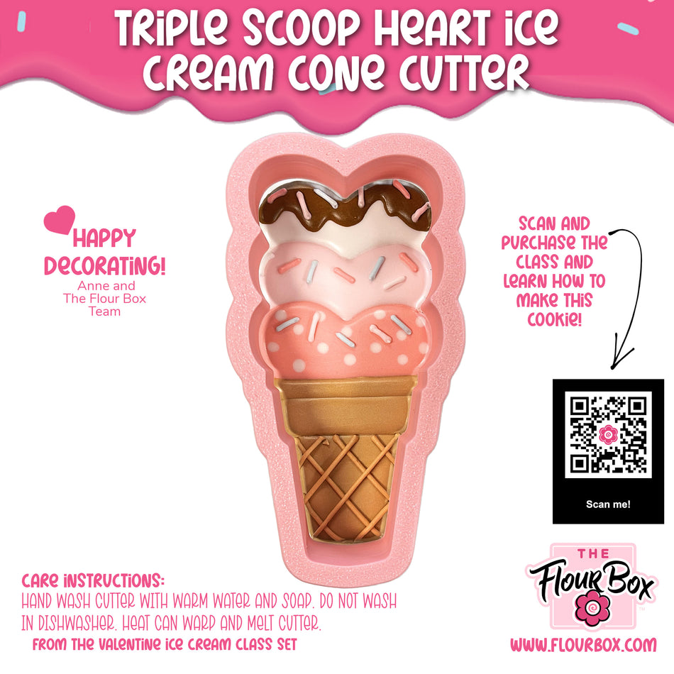 Triple Scoop Heart Ice Cream Cone Cookie Cutter