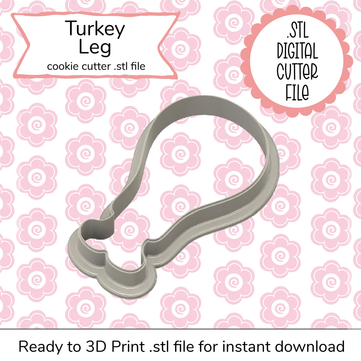 Gray plastic turkey leg large cutter STL file featuring a smooth rounded design for cookie shaping