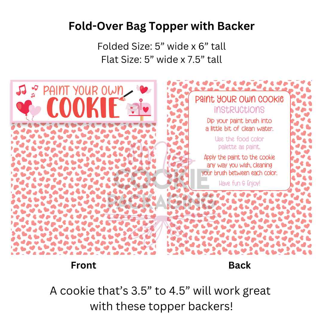 VDay Hearts Paint Your Own Cookie Instructions Fold-Over Topper/Backer - QTY 25