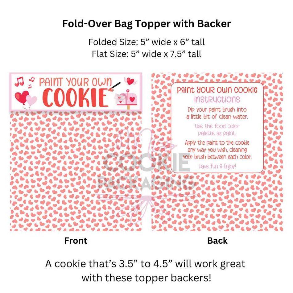 VDay Hearts Paint Your Own Cookie Instructions Fold-Over Topper/Backer - QTY 25
