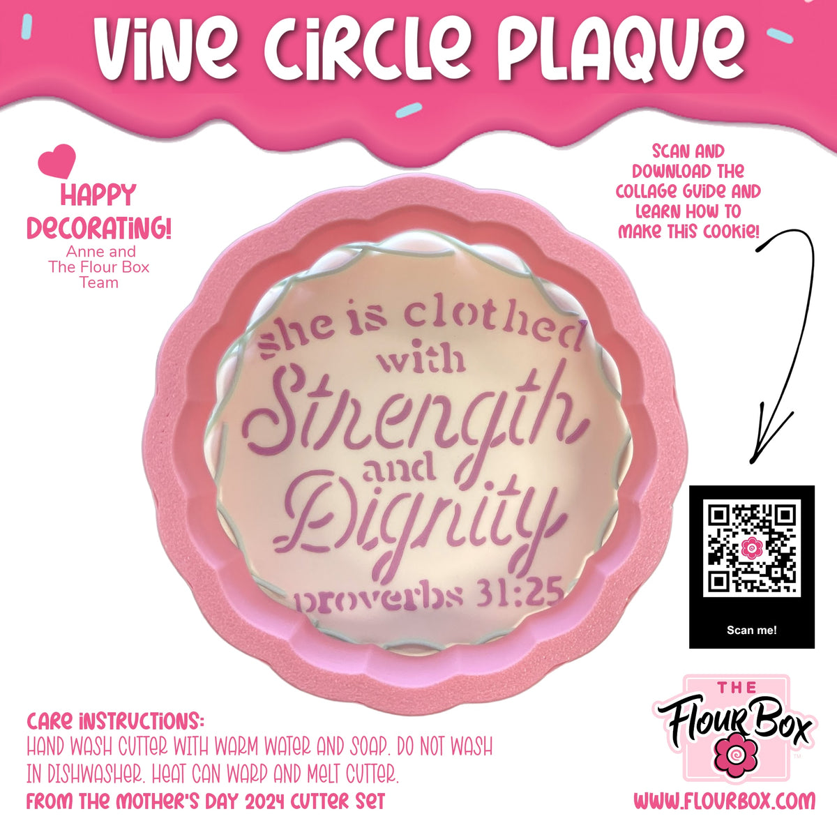 Pink vine circle plaque with clear center and proverbs 31 25 inscription in elegant script from cutter and stencil bundle