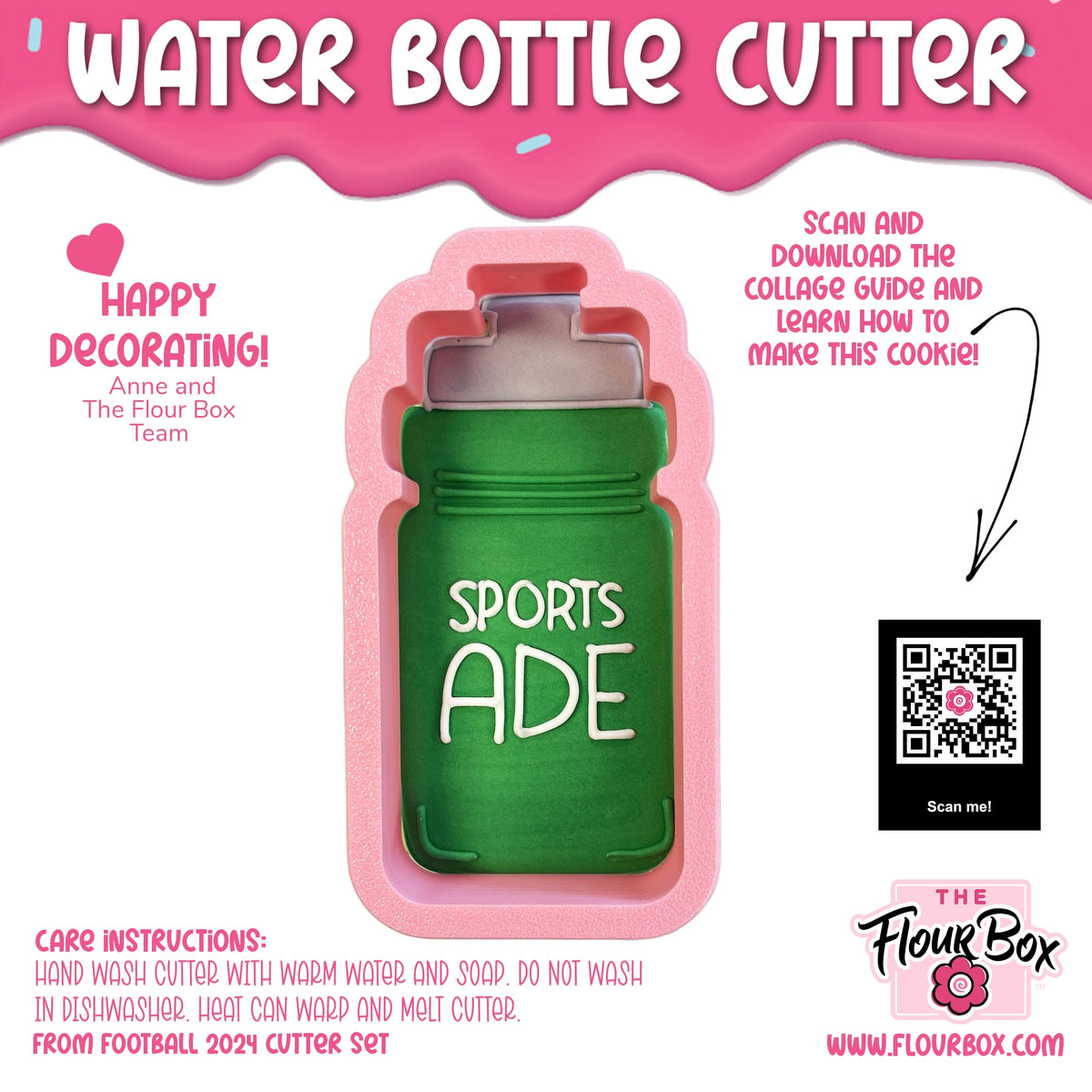 Green silicone sports water bottle cookie cutter shaped like a sports drink container for themed baking