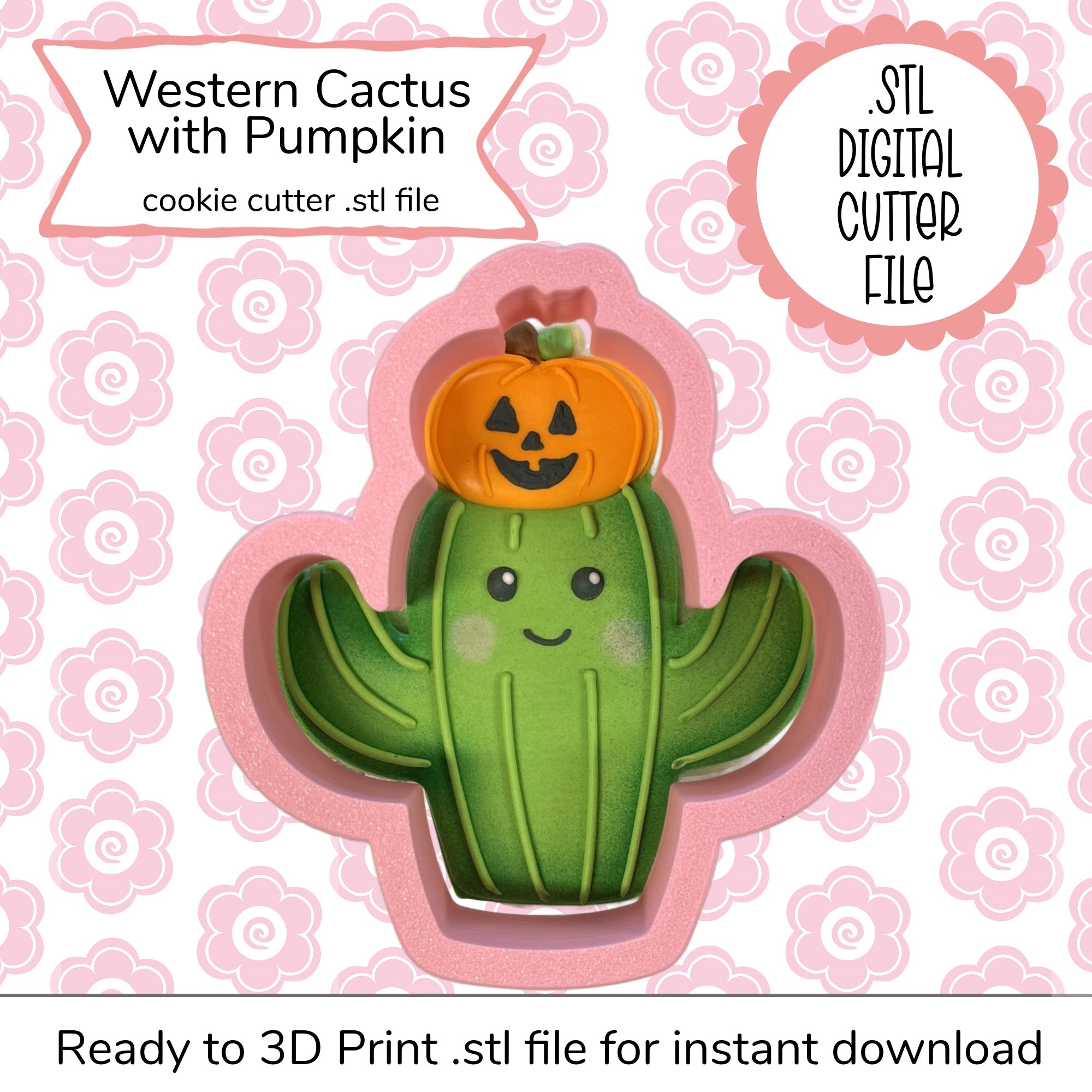 Western Cactus with Pumpkin Cutter STL File (digital file)