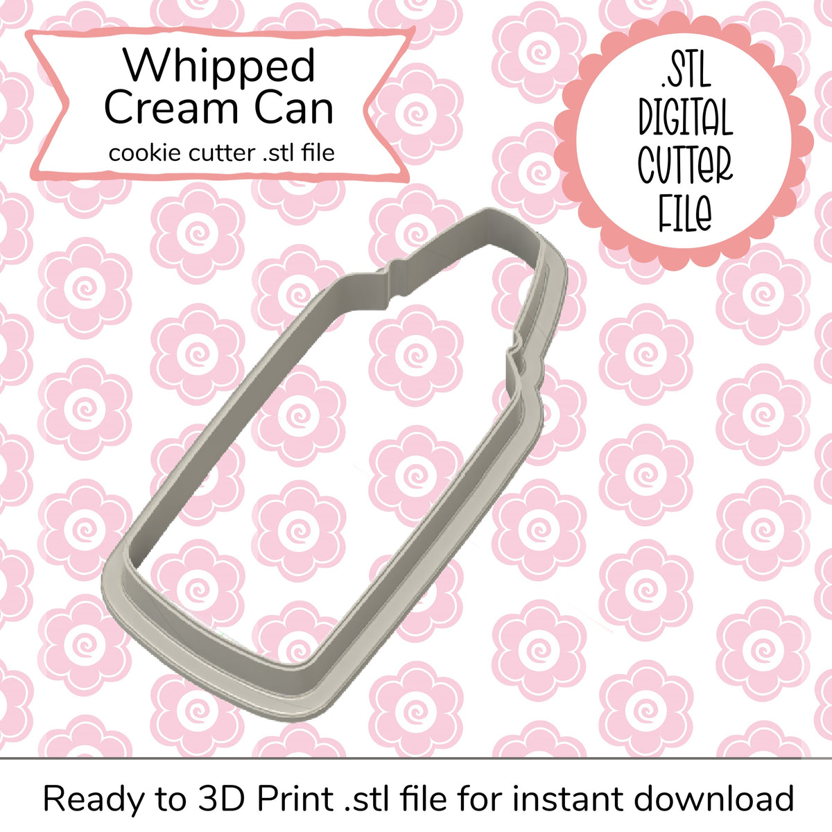 Silver metallic cookie cutter shaped like a whipped cream can for the whipped cream can cutter STL file digital design