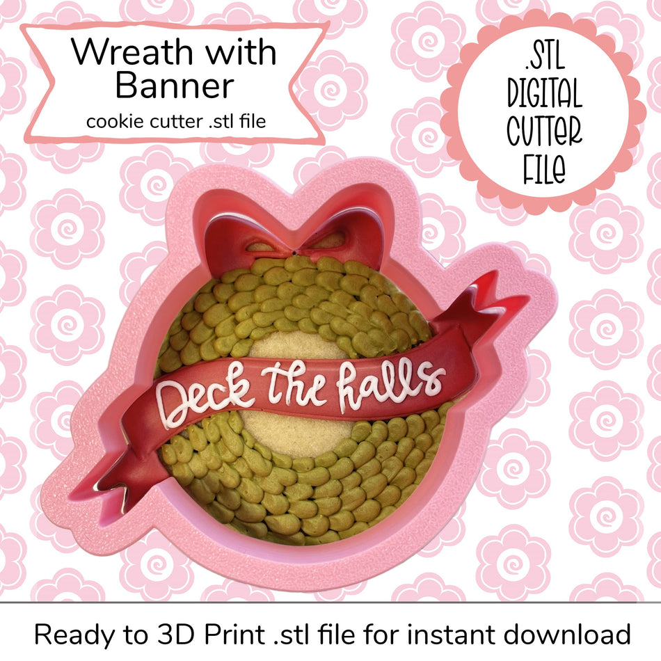 Wreath with Banner Cutter STL File (digital file)
