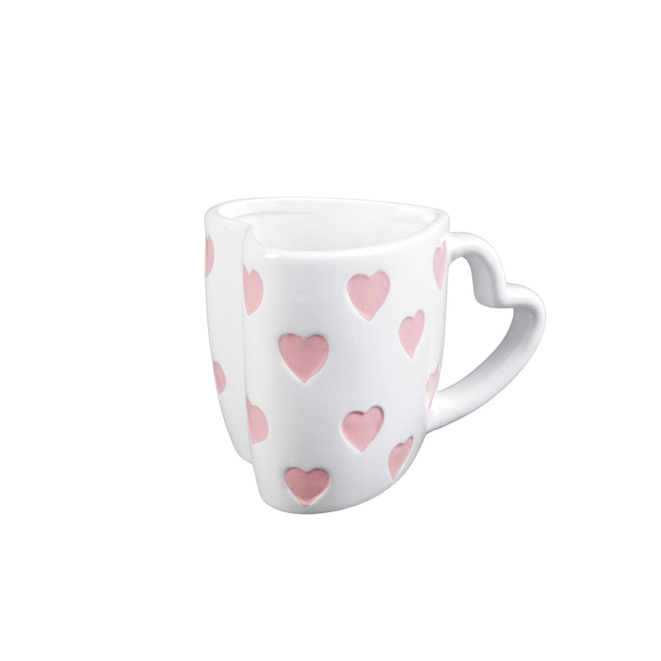 Ceramic Mug Heart Shaped Mug with Small Pink Hearts 18 oz