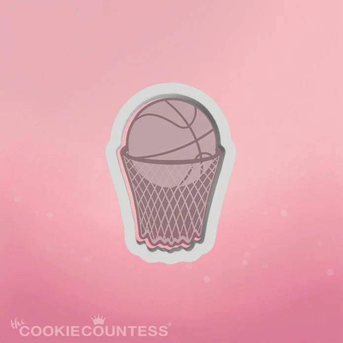 Pink basketball hoop sticker with white border designed for basketball with rim cookie cutter decoration