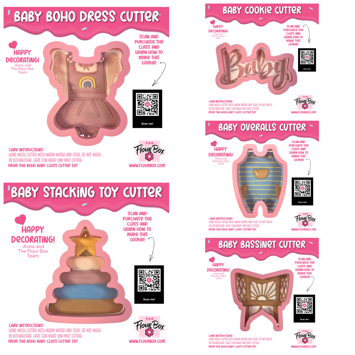 Pink plastic baby boho dress cookie cutter with rainbow and angel wing details for boho baby decorating kit