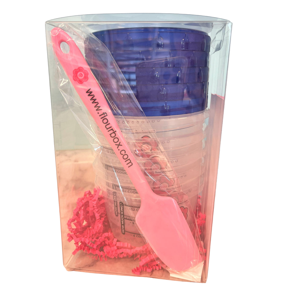 Pink silicone spatula with floral handle detail from flour box icing storage container set of 5