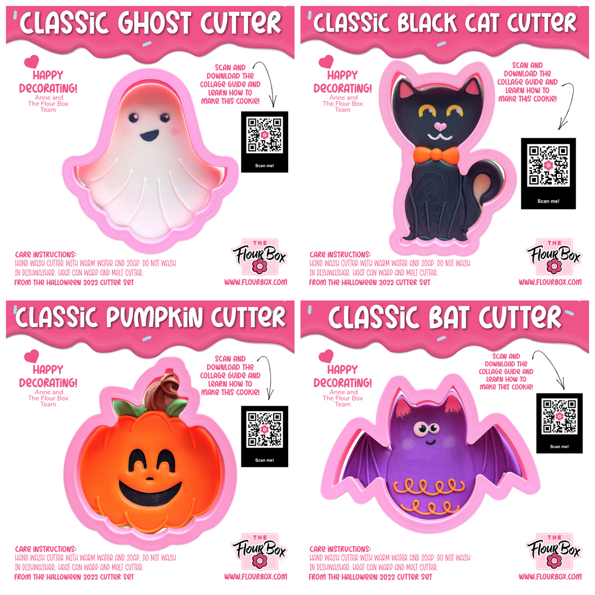 Classic halloween cookie cutter bundle featuring pink silicone ghost black cat pumpkin and bat shapes for baking