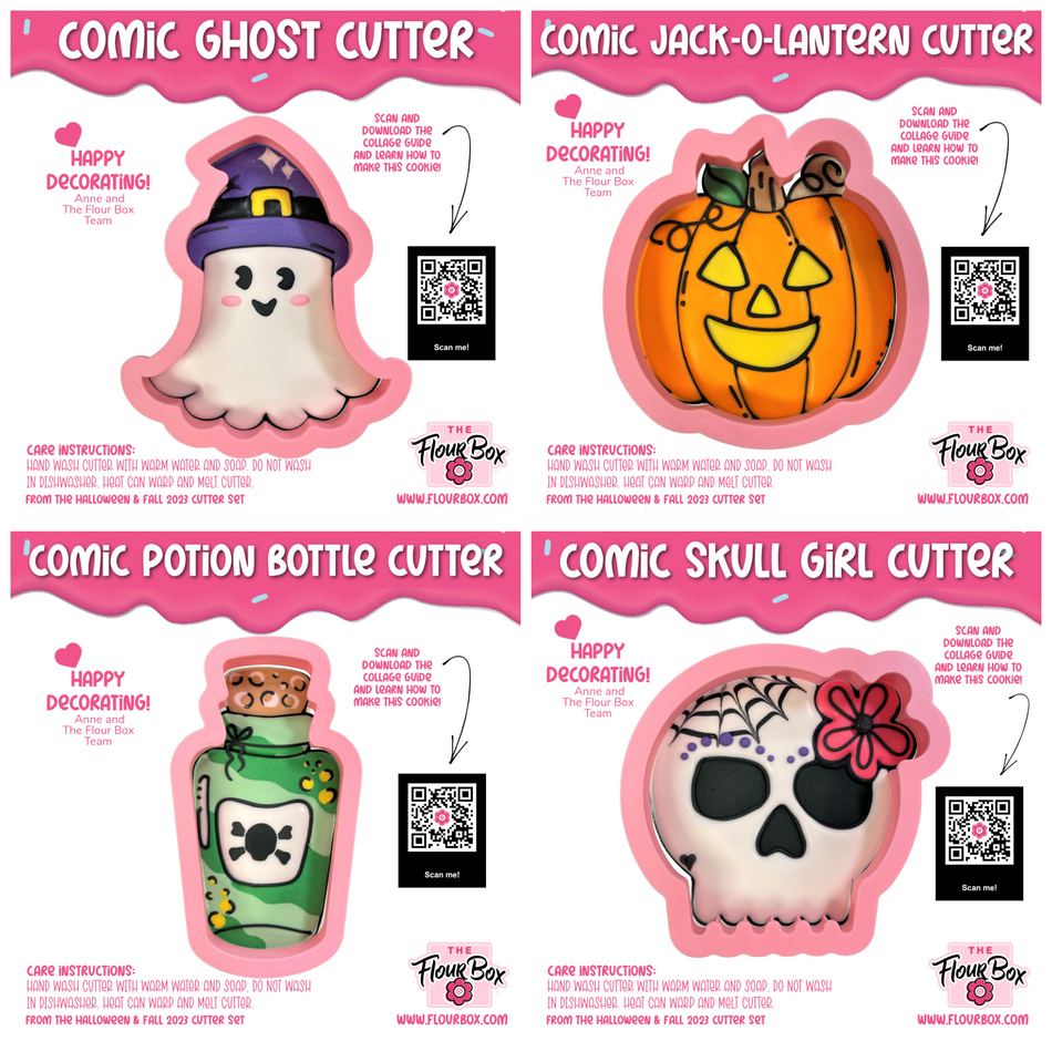 Comic Halloween Cookie Cutter with Stencil Bundle