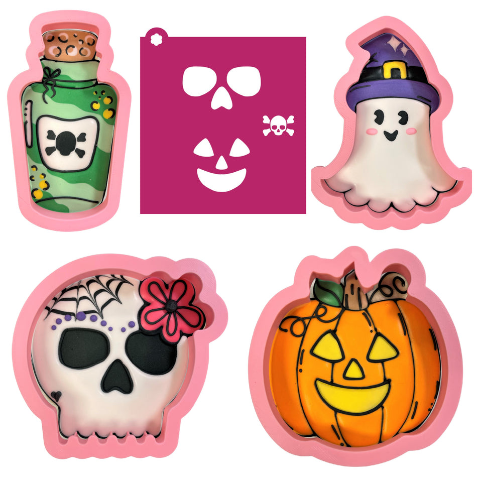 Comic Halloween Cookie Cutter with Stencil Bundle