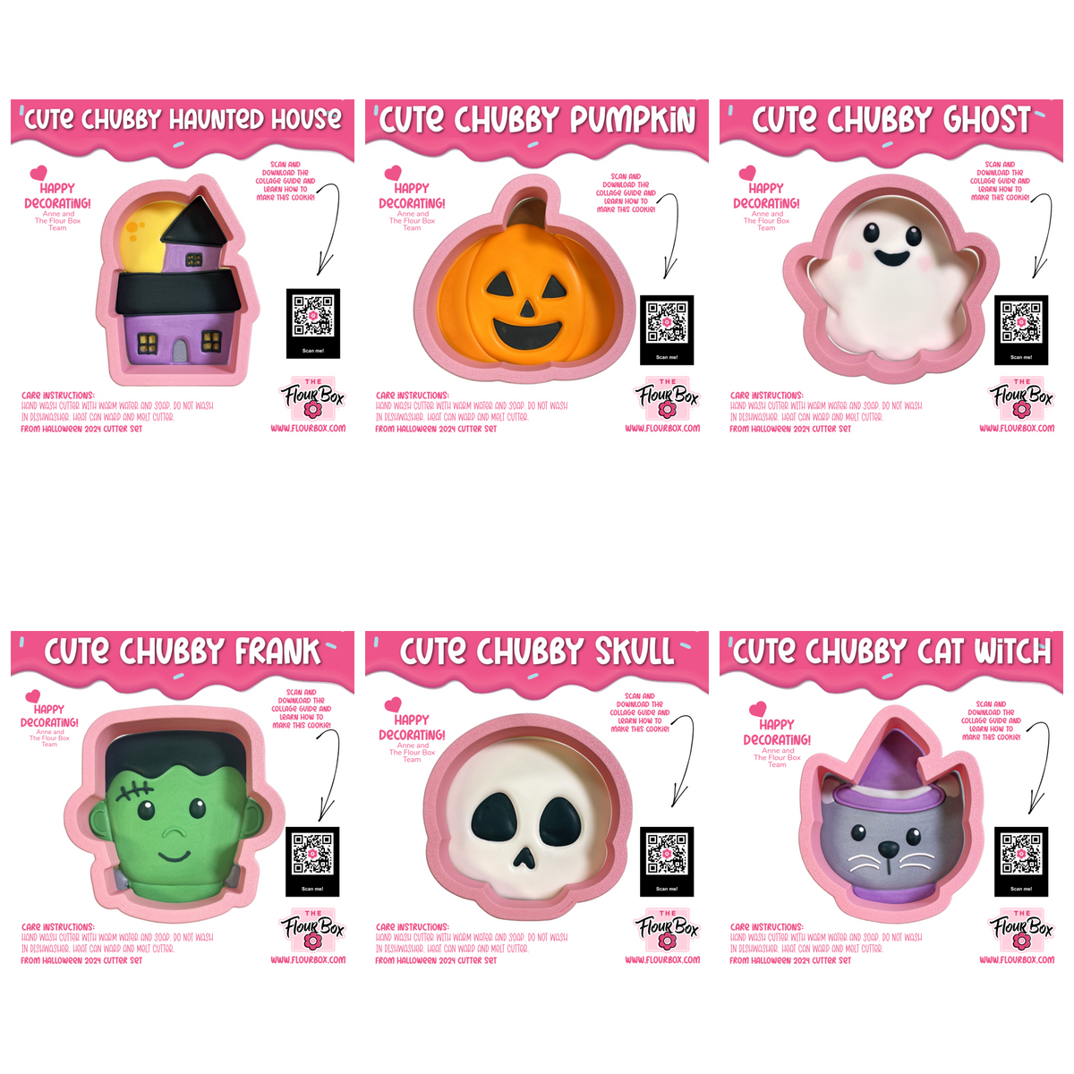 Cute chubby halloween cookie cutter bundle with chubby silicone molds in pink packaging featuring spooky designs