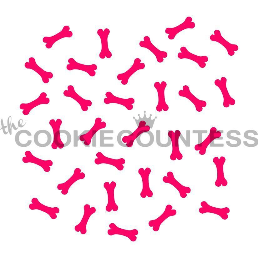 Bright pink bone-shaped confetti pieces in halloween stencil bundle for festive party decoration and crafting use