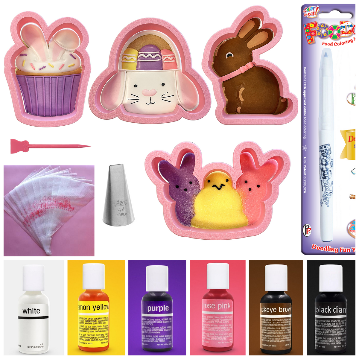 Pink silicone easter sweets cookie decorating kit baking molds with bunny cupcake and chick designs save 50 percent