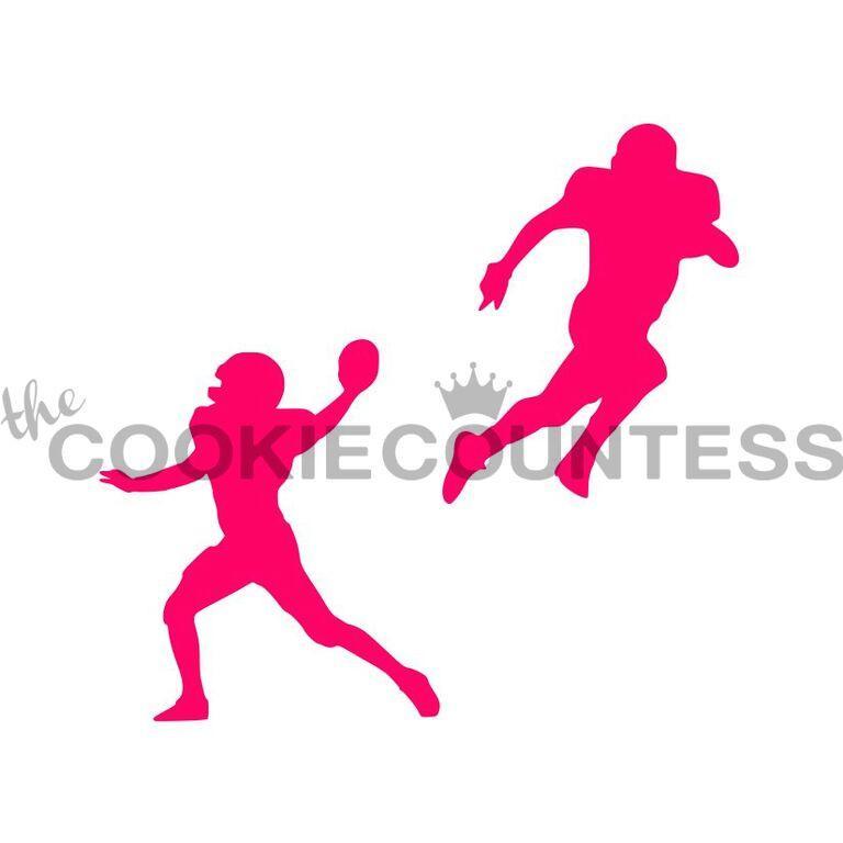 Vibrant pink silhouette of two american football players in action from a football stencil bundle set