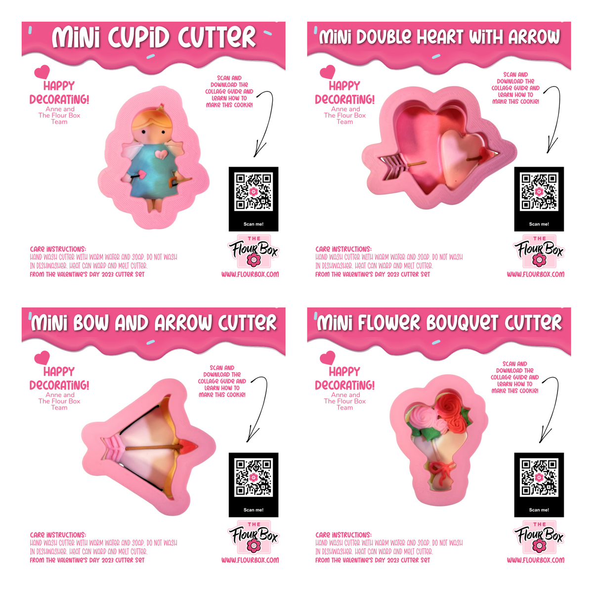 Pink silicone mini cupid love cookie cutter bundle with cupid double hearts bow arrow and flower bouquet shapes
