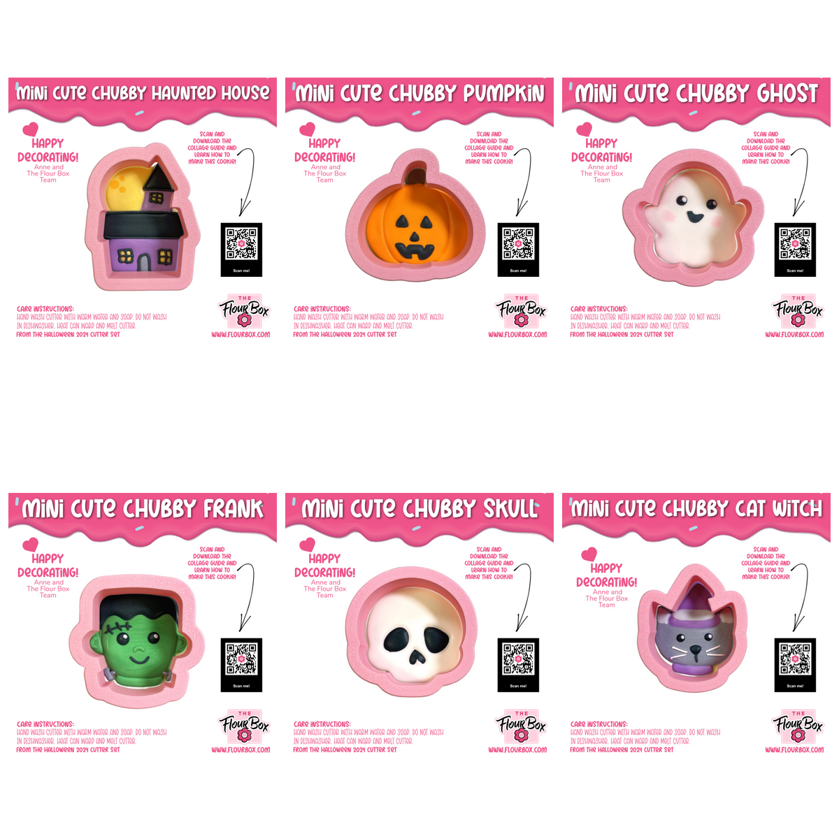 Mini cute chubby halloween cookie cutter bundle featuring pink silicone spooky pumpkin ghost haunted house designs