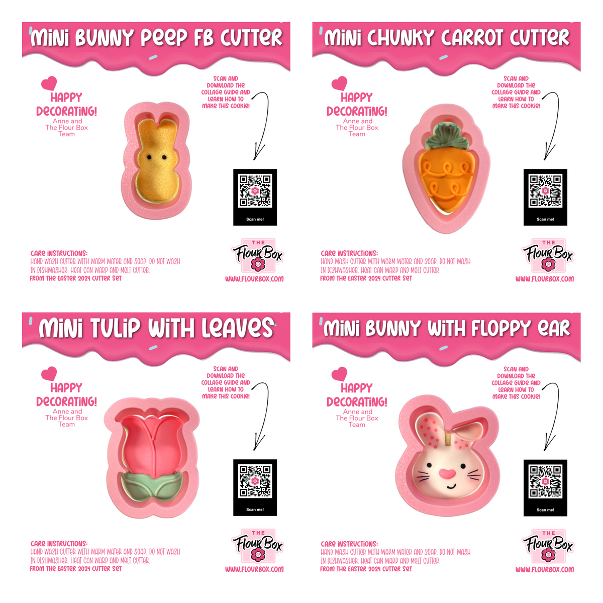 Mini easter cookie cutter bundle pink silicone bunny carrot tulip and floppy ear bunny shapes for baking crafts