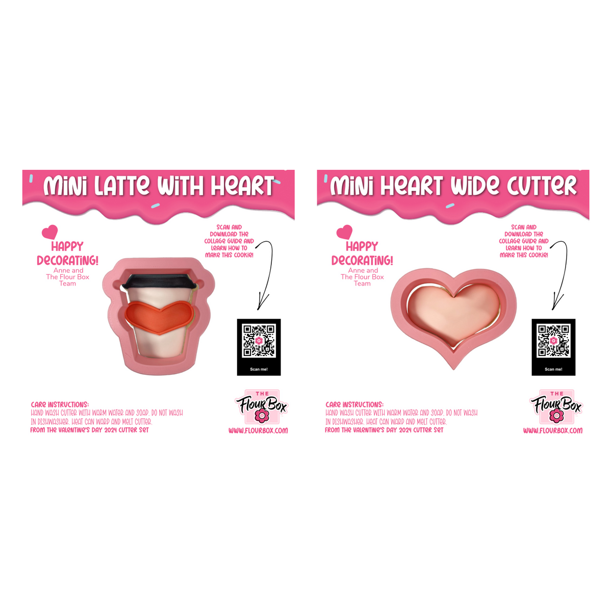 Pink silicone mini latte heart cookie cutter with heart-shaped cutout from mini latte heart cookie cutter bundle