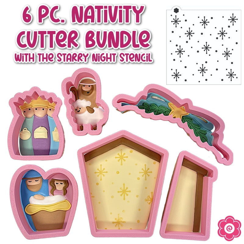 Nativity Cookie Cutter with Starry Night Stencil BUNDLE (6 cutters)