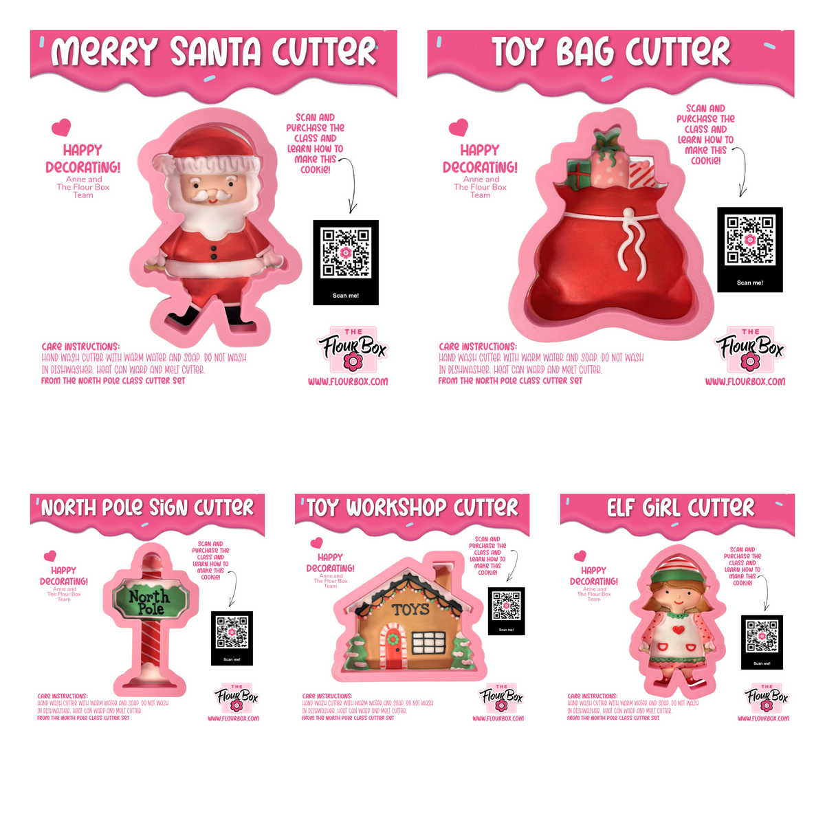 Red plastic santa claus cookie cutter with white beard and hat for holiday cookies in north pole decorating class recording