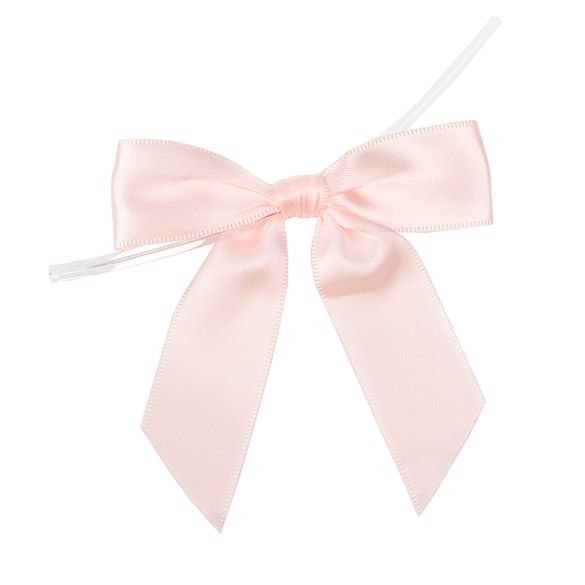Pink pre-tied bow 25 pack featuring delicate blush pink satin with smooth glossy finish and neatly stitched edges